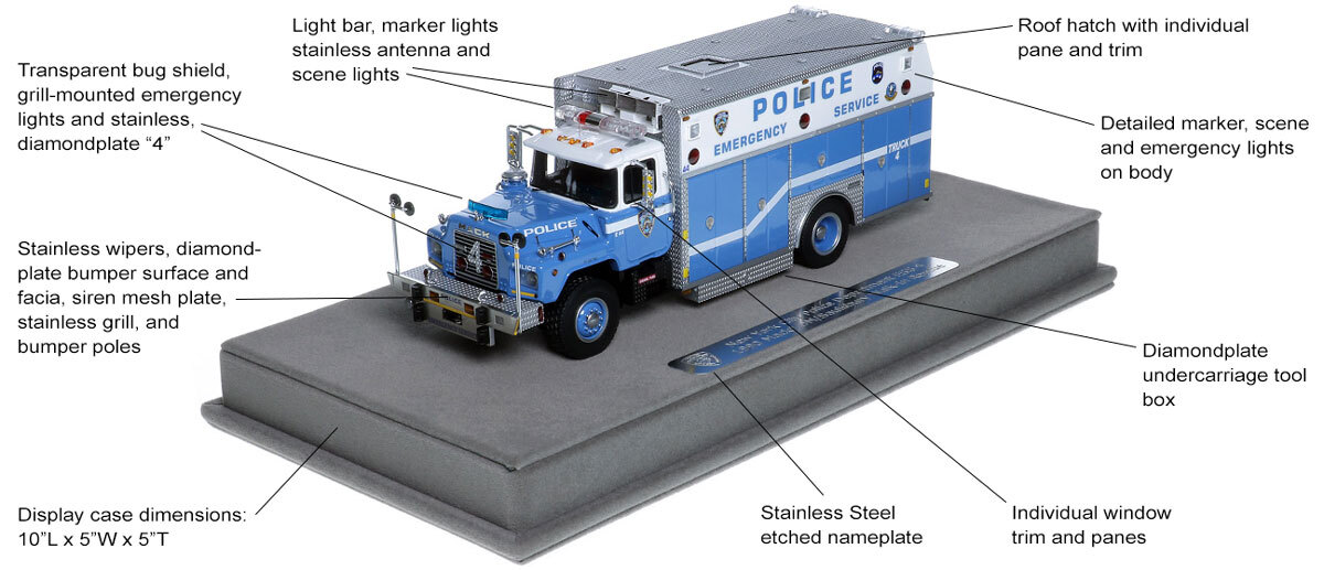 Specs and Features of NYPD Mack DM/Saulsbury ESS 4