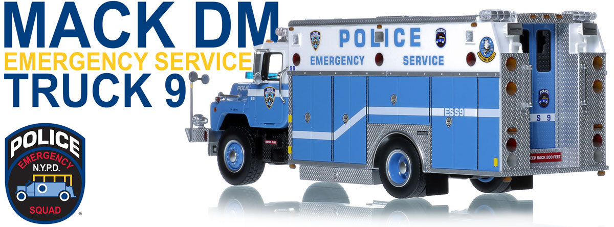 1:50 scale model of New York City Police Department 1990 Mack DM/Saulsbury ESS 9 - Queens
