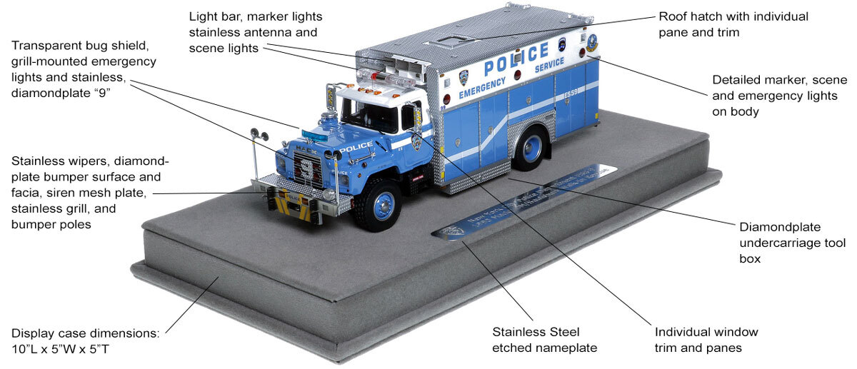 Specs and Features of NYPD Mack DM/Saulsbury ESS 9