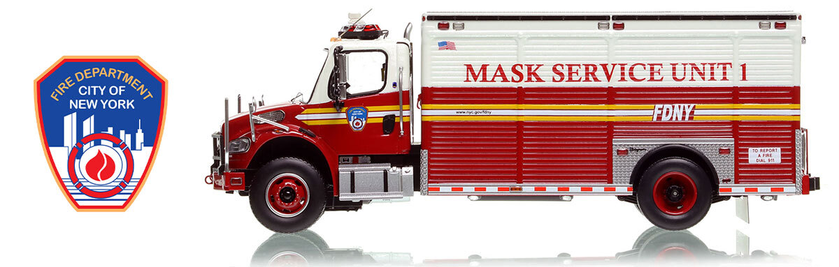 Fire Replicas 1:50 scale model of FDNY 2015 Freightliner M2/Seagrave Mask Service Unit 1