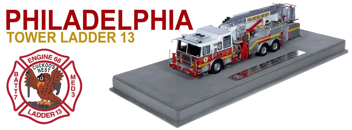 1:50 scale model of Philadelphia Tower Ladder 13 by Fire Replicas