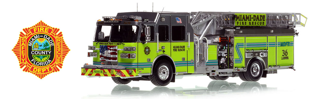 Fire Replicas 1:50 scale model of Miami-Dade 2021 Sutphen Monarch Ladder 36