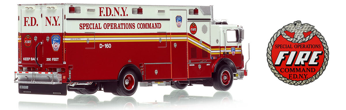 Fire Replicas 1:50 scale model of FDNY 2006 Mack MR/Ferrara Decontamination Unit 160