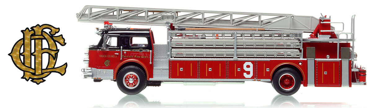 Fire Replicas 1:50 scale model of Chicago 1973 American LaFrance 100' Ladder Chief - Truck Co. 9 - Norwood Park