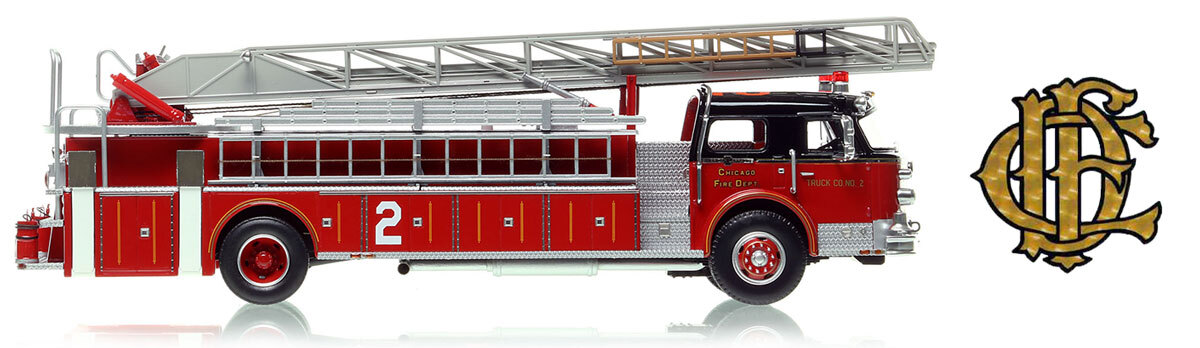 Fire Replicas 1:50 scale model of Chicago 1975 American LaFrance 100' Ladder Chief - Truck Co. 2