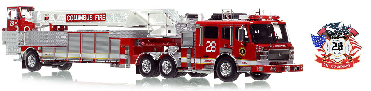 Fire Replicas 1:50 scale model of Columbus Division of Fire 2008 ALF Eagle/LTI 110’ TDA Ladder 28