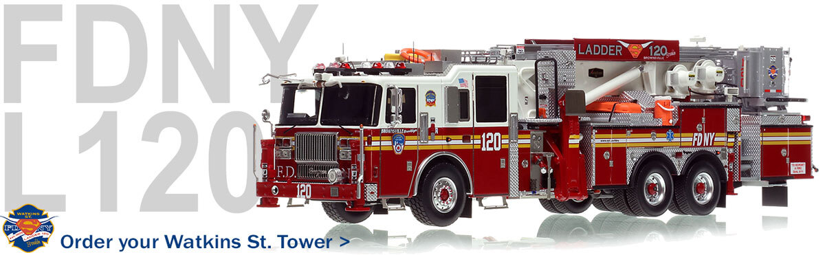 Fire Replicas 1:50 scale model of FDNY 2017 Seagrave Attacker 75' Tower Ladder 120