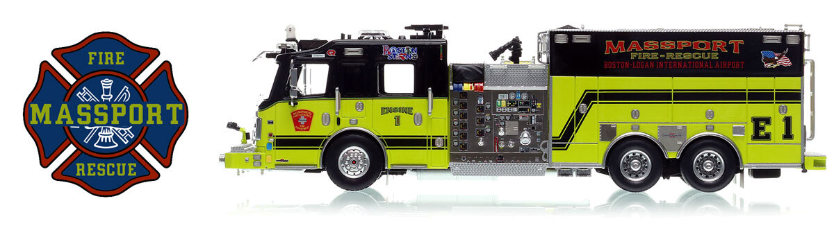 1:50 scale model of Massport Fire-Rescue 2019 Rosenbauer Commander Engine 1