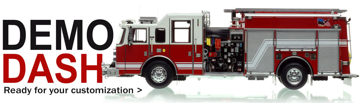 1:50 scale model of  2025 Limited Edition Pierce Dash Engine - White over Red