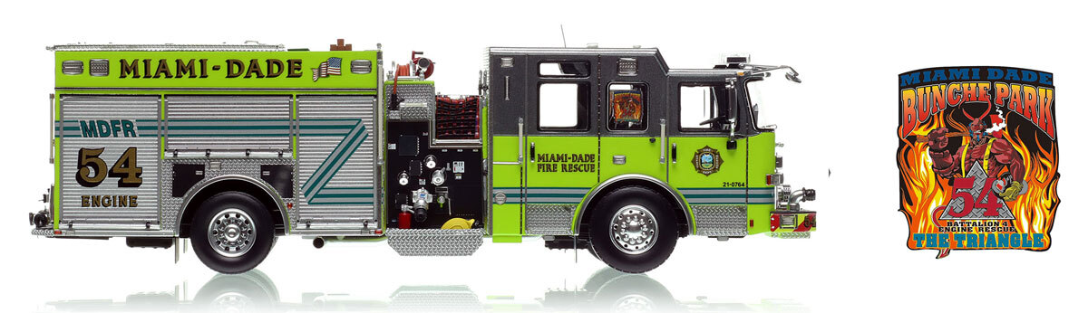 1:50 scale model of Miami-Dade Fire Rescue 2023 Pierce Enforcer Engine 54 - Bunche Park