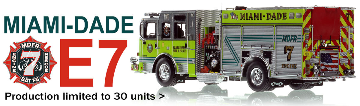 1:50 scale model of Miami-Dade Fire Rescue 2023 Pierce Enforcer Engine 7 - West Little River