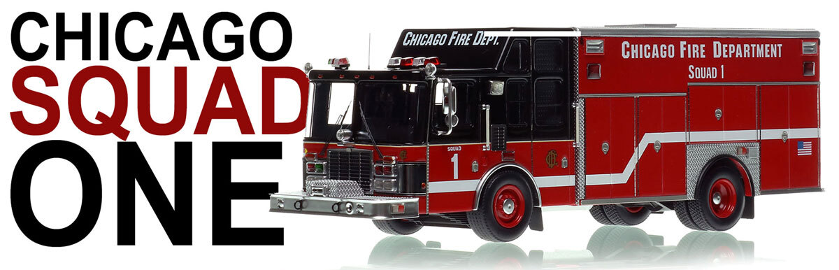 1:50 scale model of  Chicago Fire Department 1996 HME/Saulsbury Squad 1