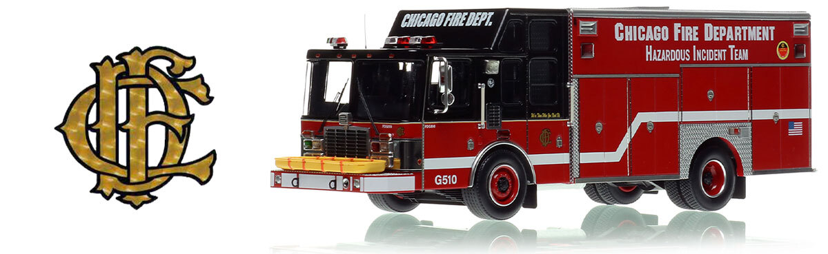 1:50 scale model of Chicago Fire Department 1996 HME/Saulsbury Hazardous Incident Team