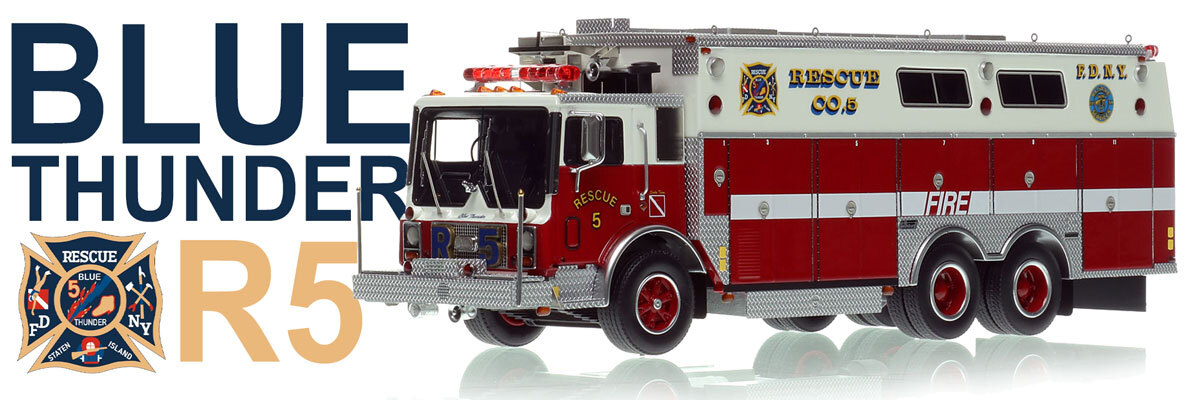 1:50 scale model of FDNY 1985 Mack MC/Saulsbury Rescue 5 - Staten Island
