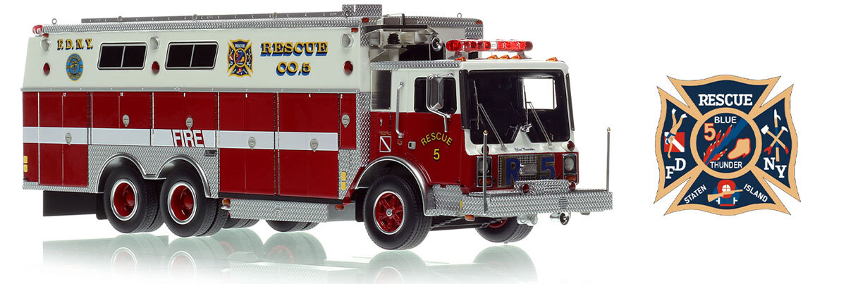 1:50 scale model of  FDNY 1985 Mack MC/Saulsbury Rescue 5 - Staten Island