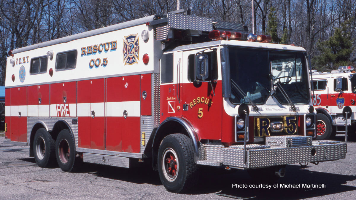 FDNY 1985 Mack MC/Saulsbury Rescue 5 - Staten Island Courtesy of Michael Martinelli Collection