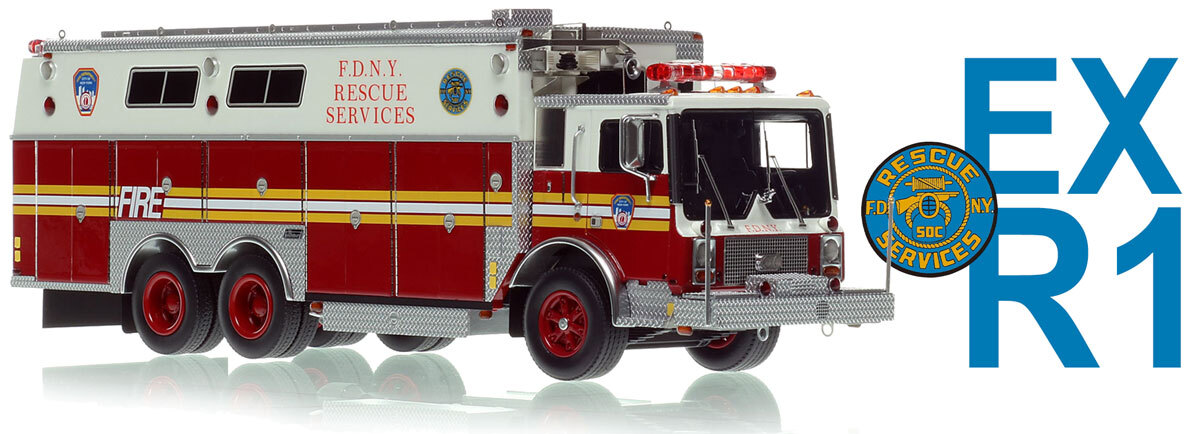 1:50 scale model of  FDNY 1985 Mack MC/Saulsbury Rescue Services - Ex R1 - Manhattan
