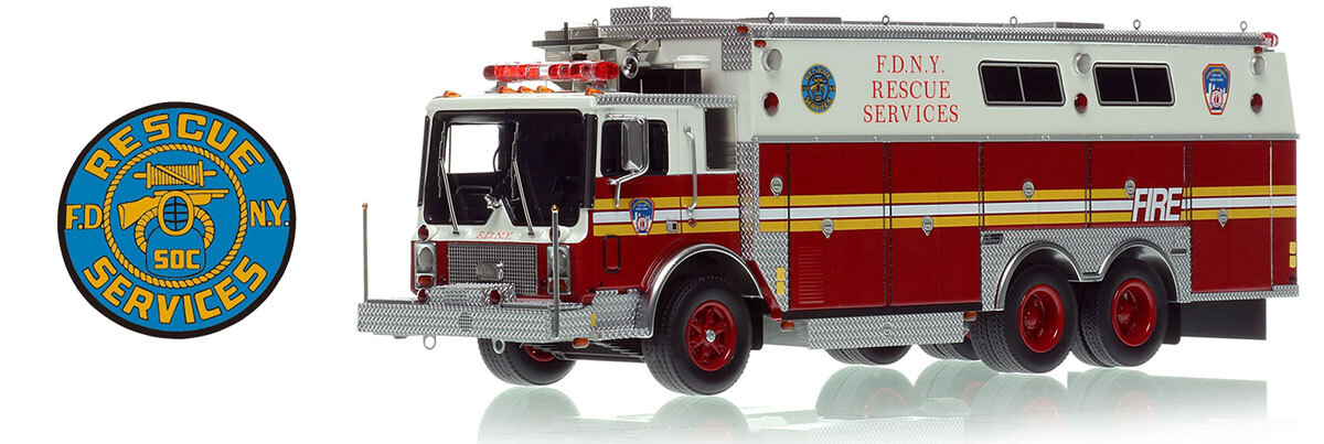 1:50 scale model of  FDNY 1985 Mack MC/Saulsbury Rescue Services - Ex R1 - Manhattan
