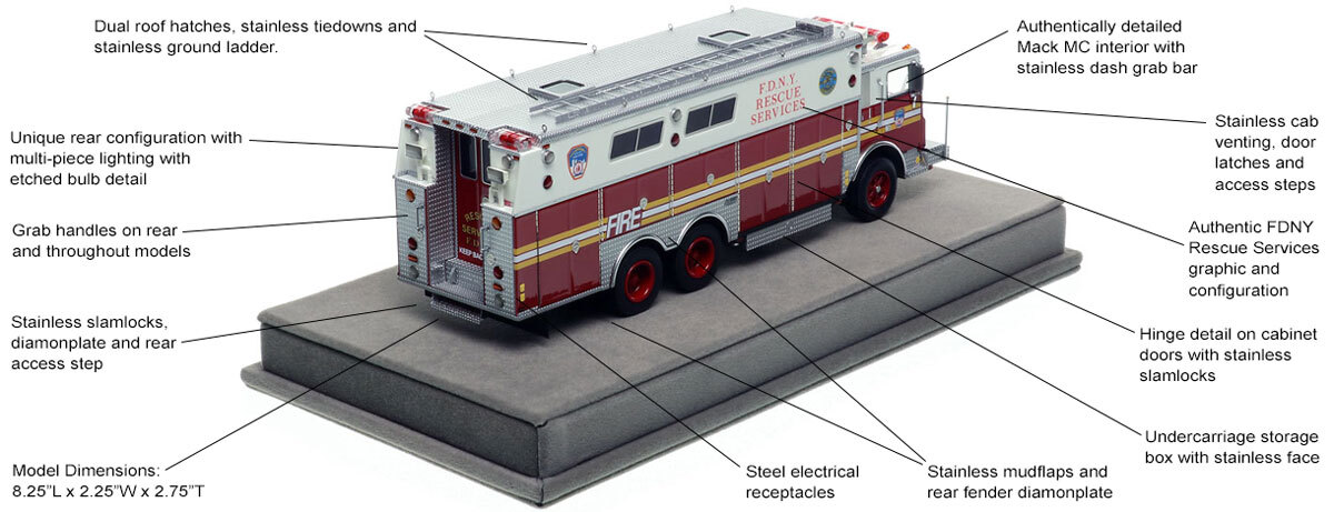 Spec and Features of FDNY 1985 Mack MC/Saulsbury Rescue Services - Ex R1 - Manhattan