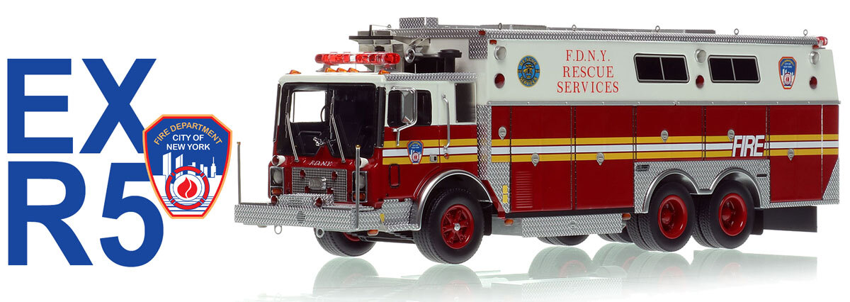 1:50 scale model of FDNY 1985 Mack MC/Saulsbury Rescue Services - Ex R5 - Staten Island