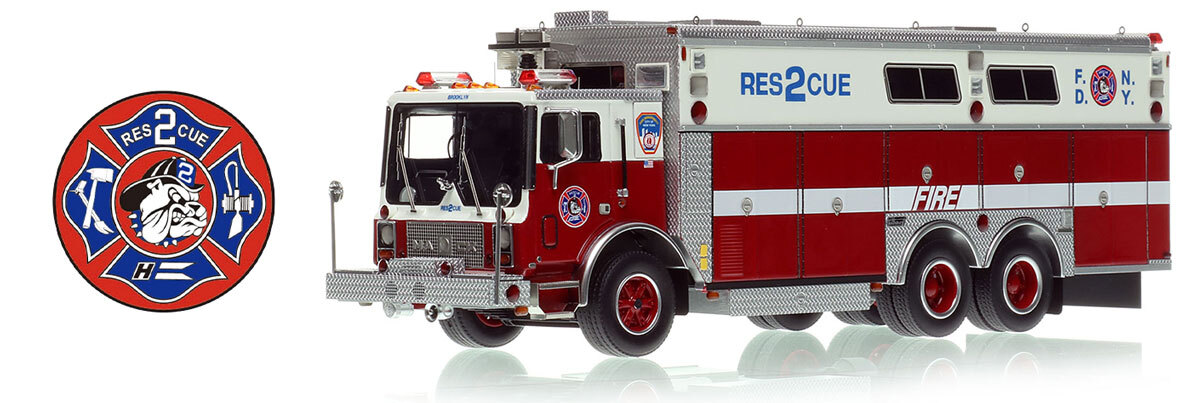 1:50 scale model of FDNY 1990 Mack MC/Saulsbury Rescue 2 - Brooklyn