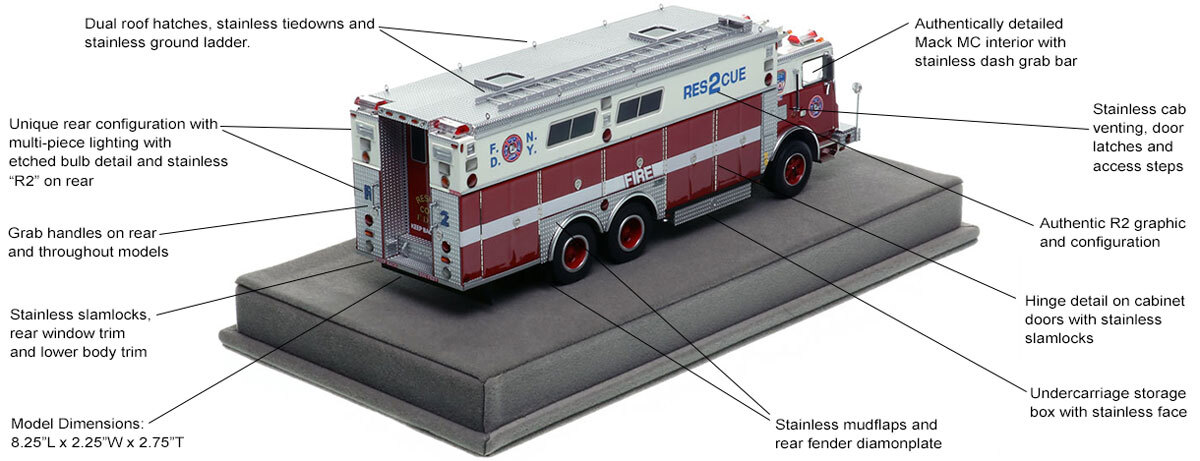 Specs and Features of FDNY 1990 Mack MC/Saulsbury Rescue 2 - Brooklyn