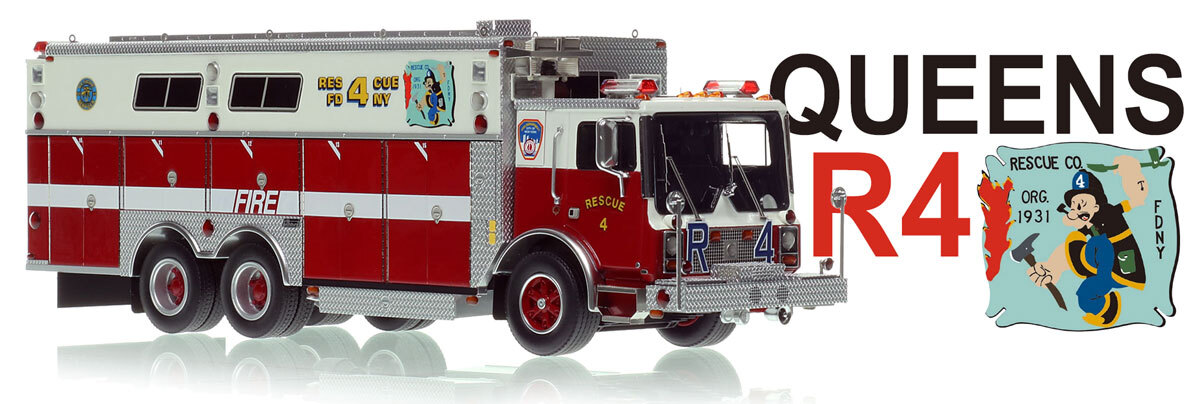 1:50 scale model of FDNY 1988 Mack MC/Saulsbury Rescue 4 - Queens