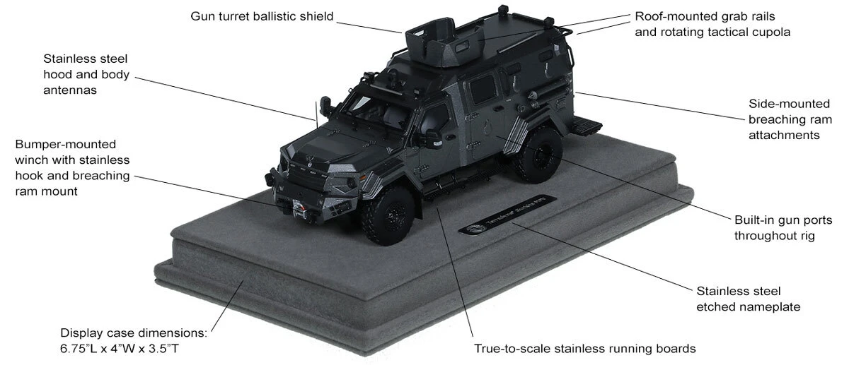 Specs and Features of 1:50 scale Terradyne Gurkha MPV - Metallic Grey