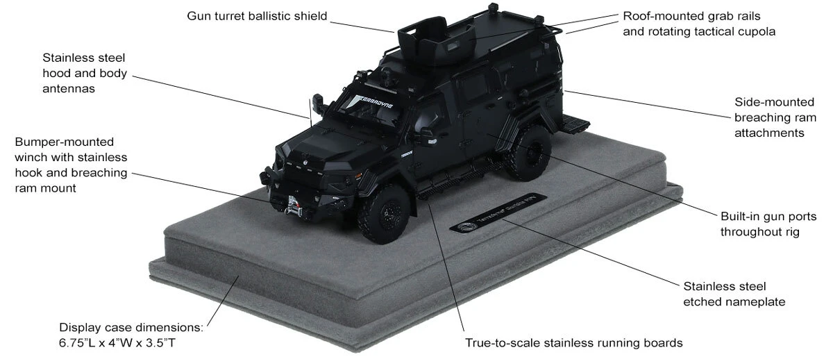 Specs and Features of 1:50 scale Terradyne Gurkha MPV - Black