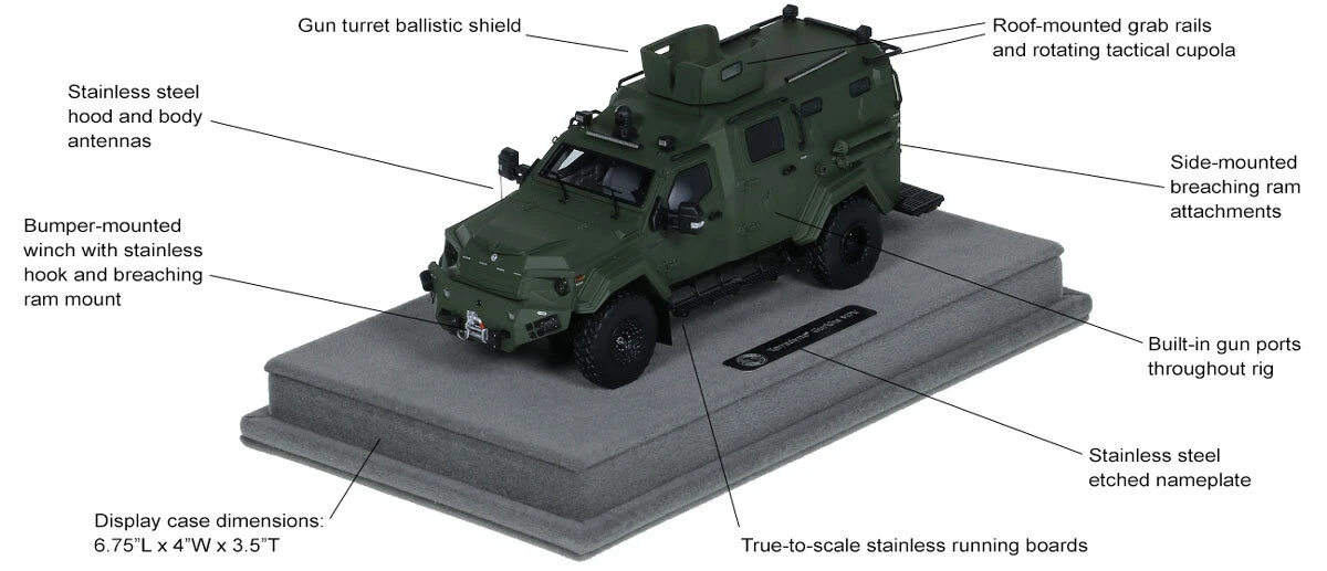 Specs and Features of 1:50 scale Terradyne Gurkha MPV - Military Green