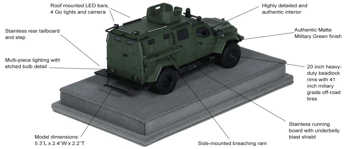 Features and Specs of 1:50 scale Terradyne Gurkha MPV - Military Green