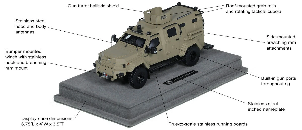 Specs and Features of 1:50 scale Terradyne Gurkha MPV - Military Tan
