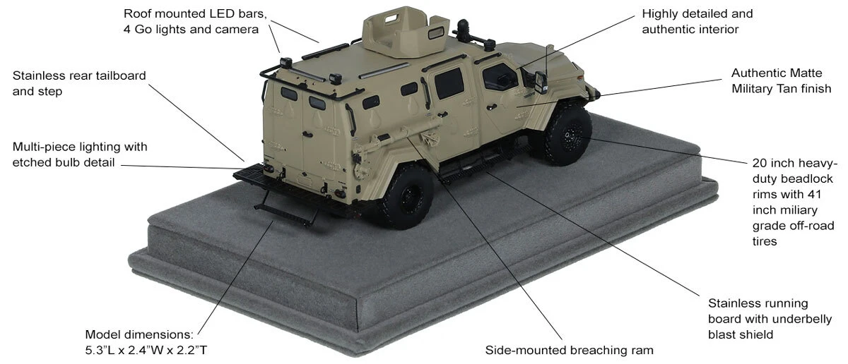 Features and Specs of 1:50 scale Terradyne Gurkha MPV - Military Tan