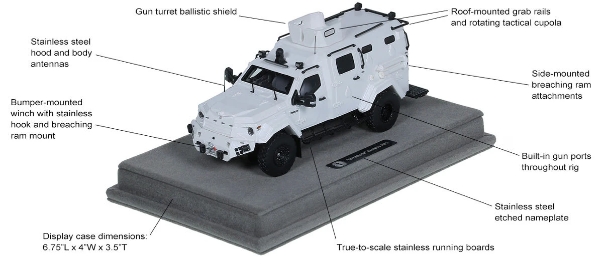 Specs and Features of 1:50 scale Terradyne Gurkha MPV - Metallic White