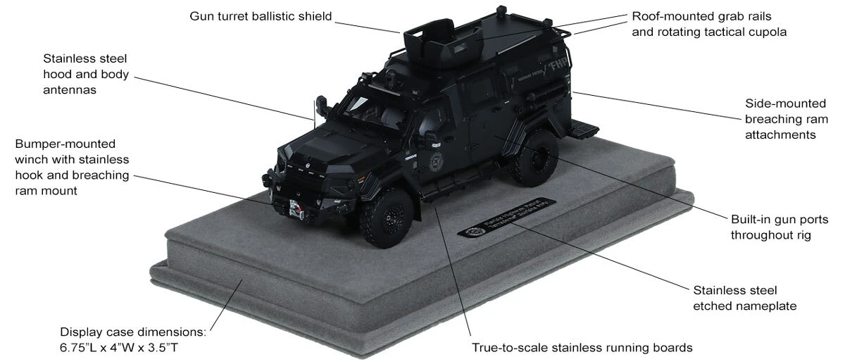 Specs and Features of 1:50 scale Terradyne Gurkha MPV - Florida Highway Patrol