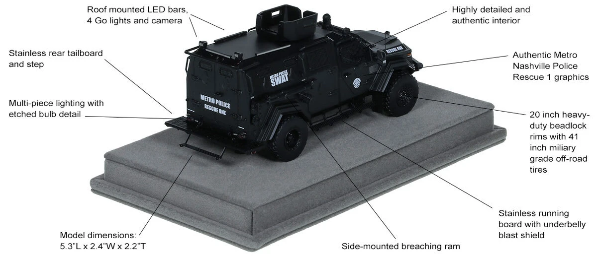 Features and Specs of 1:50 scale Terradyne Gurkha MPV - Metro Nashville Police Department