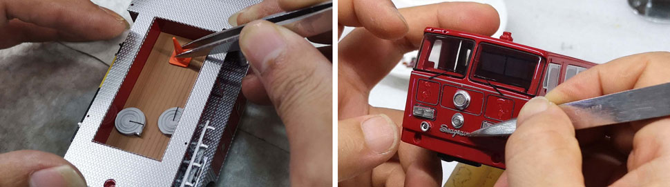 FDNY's 1983-85 Seagrave 100' Ladder scale model assembly pictures 3-4