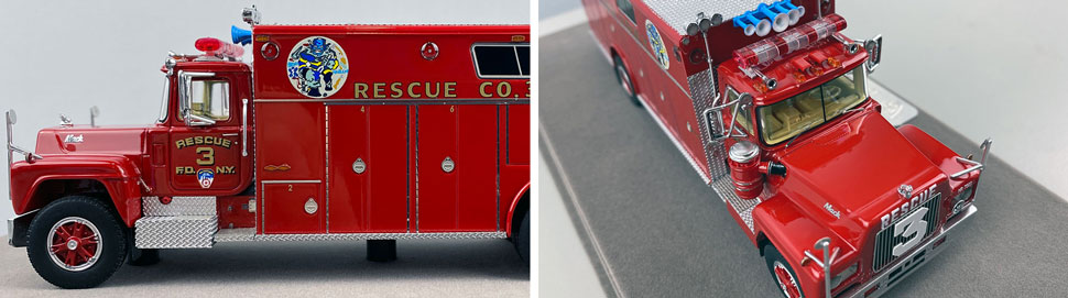 Closeup pictures 5-6 of the FDNY's 1979 Mack R/Pierce Rescue 3 scale model