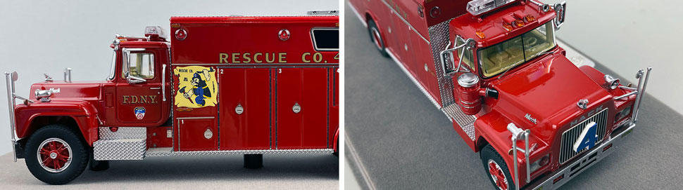 Closeup pictures 5-6 of the FDNY's 1979 Mack R/Pierce Rescue 4 scale model