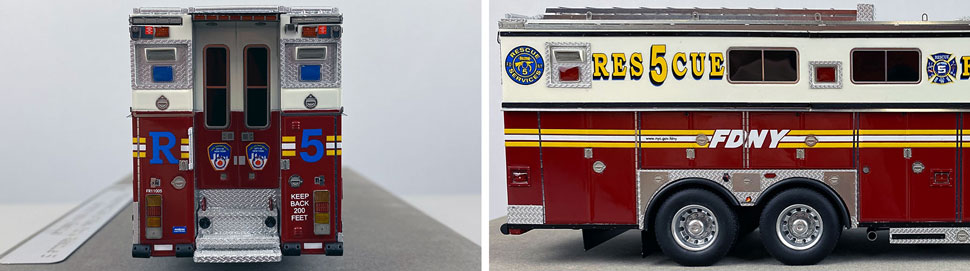 Closeup pictures 7-8 of the 1:50 scale model of FDNY Rescue 5 in Staten Island