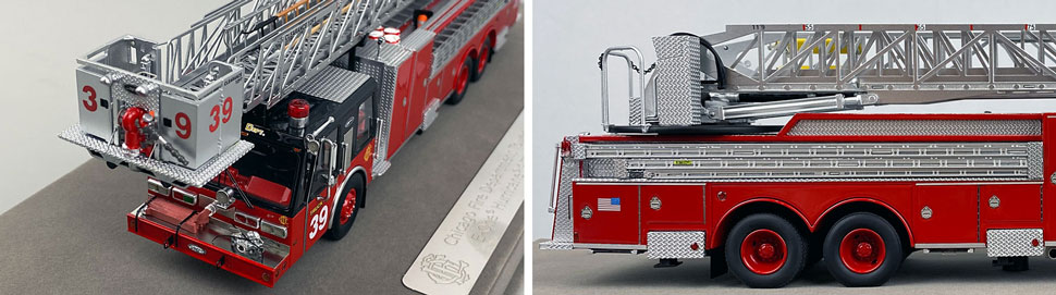 Closeup pics 1-2 of Chicago Fire Department E-One Hurricane Tower Ladder 39 scale model