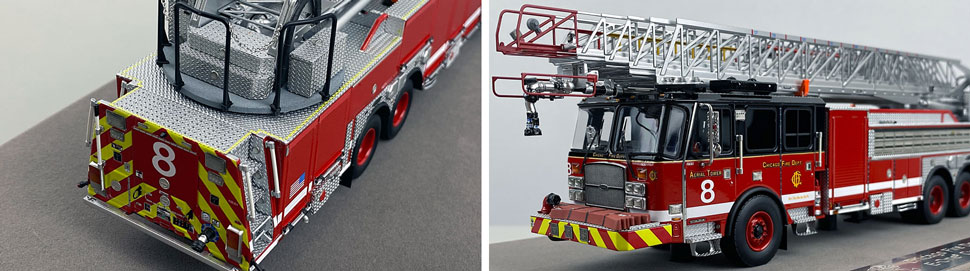 Closeup pics 1-2 of Chicago Fire Department E-One 137' Aerial Tower 8 scale model