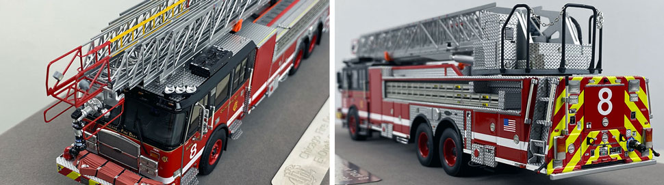 Closeup pics 3-4 of Chicago Fire Department E-One 137' Aerial Tower 8 scale model