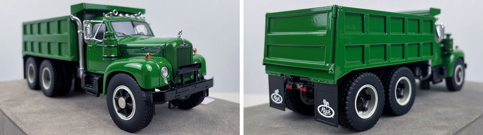 Closeup pictures 11-12 of the green over black Mack B61 Dump Truck scale model