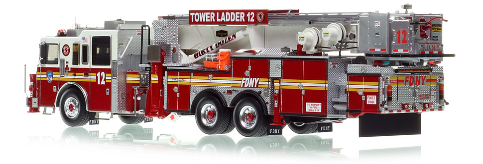 FDNY's Tower Ladder 12 scale model is hand-crafted and intricately detailed.