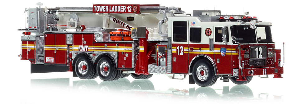 The first museum grade scale model of FDNY's Seagrave 95' Tower Ladder 12