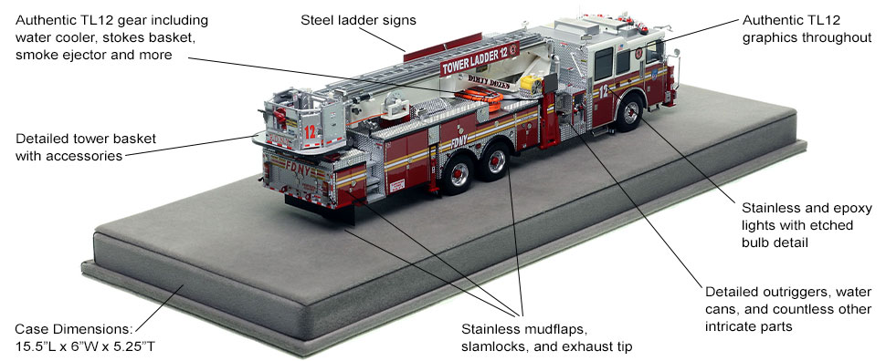 Specs and Features of FDNY's Seagrave 95' Tower Ladder 12 scale model