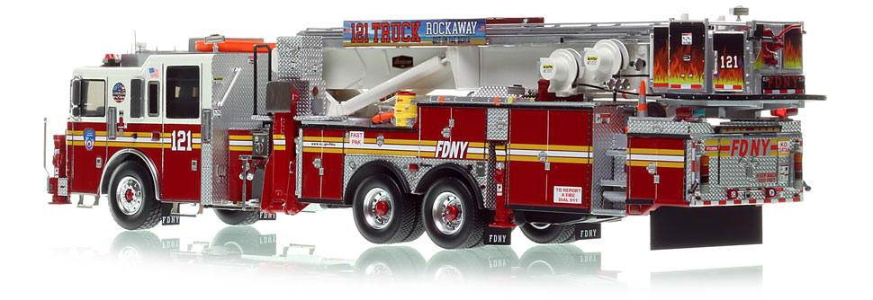 FDNY's Tower Ladder 121 scale model is hand-crafted and intricately detailed.