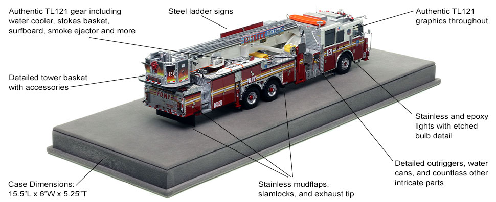 Specs and Features of FDNY's Seagrave 95' Tower Ladder 121 scale model