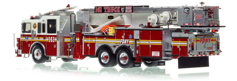 FDNY's Tower Ladder 161 scale model is hand-crafted and intricately detailed.